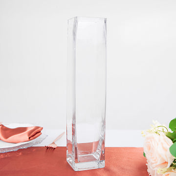 12 Pack Heavy Duty Square Cylinder Glass Vase 14 inch - Clear