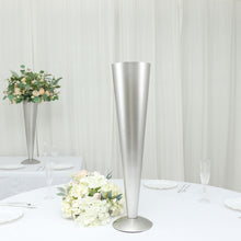 Brushed Silver Tall Trumpet Flower Metal Vase 24 Inch Wedding Centerpiece 