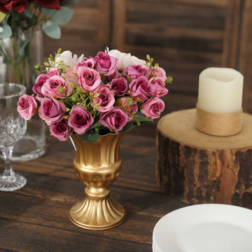 Antique Gold Metal Trumpet Style Flower Table Pedestal Vase