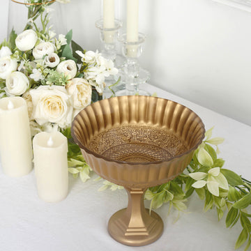 Elegant Gold Glass Roman Style Wedding Compote Floral Bowl Centerpiece