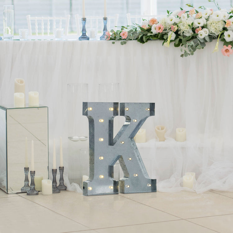 Vintage Galvanized Metal Marquee "K" Letter Light Cordless With 16 Warm White LED 20"