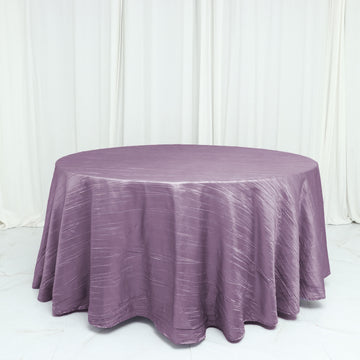 Elevate Your Event with the Violet Amethyst Seamless Accordion Crinkle Taffeta Round Tablecloth 120