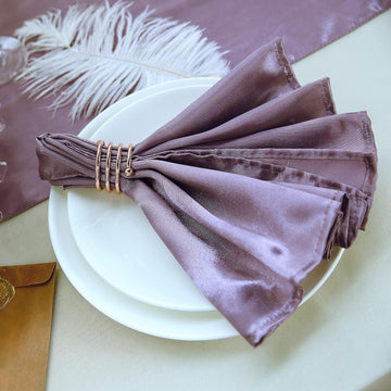 5 Pack Violet Amethyst Seamless Satin Cloth Dinner Napkins, Wrinkle Resistant 20"x20"