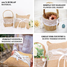 Petal Basket and Ring Bearer Pillow Wedding Set for Flower Girl 1 Set Natural Burlap & Lace 
