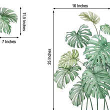 A picture of green PVC Monstera Tropical Palm Leaves wall decals with measurements