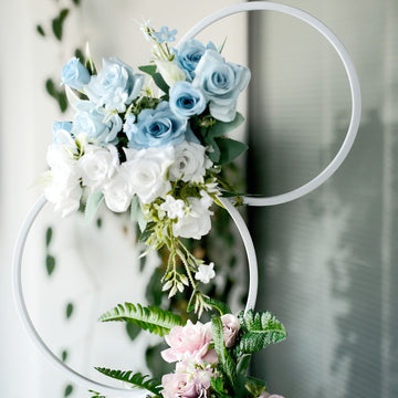 Stylish White Metal Hoop Pillar Flower Stand