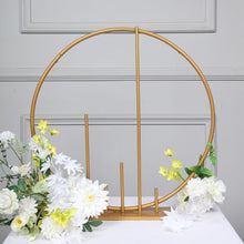 24 Inch Gold Metal Round Floral Hoop Table Centerpiece With Pillars