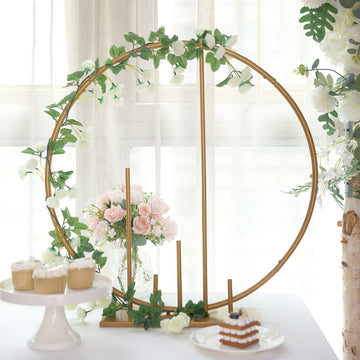 Elegant Gold Metal Round Floral Hoop Wedding Table Centerpiece