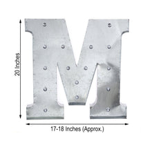 Galvanized Metal Silver Letter M with measurements of 20 inches and 17-18 inches LED Indoor Lighting
