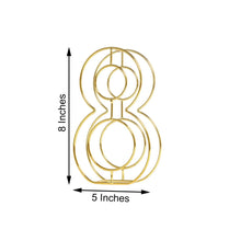 A gold metal wire number eight with measurements of 8 inches and 5 inches