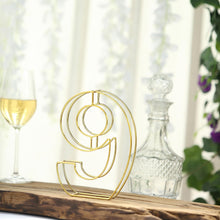 8" Tall - Gold Wedding Table Numbers - Freestanding 3D Decorative Metal Wire Numbers - 9