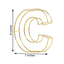 Gold Metal Wire Letter C with measurements of 8 inches and 7 inches