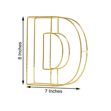 Metal Wire Gold Letter D with measurements of 8 inches and 7 inches for letters & table numbers