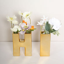 Gold Plated 6 Inch Ceramic Letter "H" Bud Planter Vase