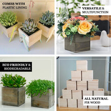 Square Natural Wood Planter Boxes 5 Inch with Removable Plastic Liners Pack of 2 