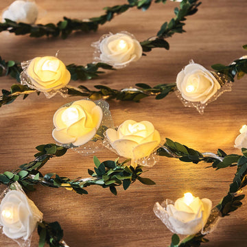 Warm White 20 LED Artificial Rose Lace Flower Garland Vine Lights, Battery Operated String Lights 9ft