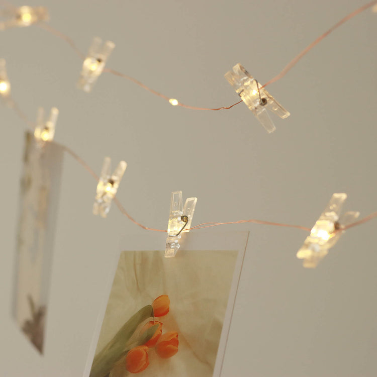 32 Feet Warm White LED Clear Photo Clip Fairy String Light Garland