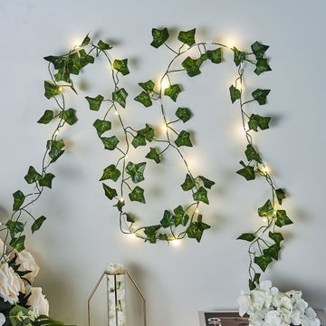Warm White 20 LED Green Silk Ivy Garland Vine String Lights, Battery Operated Fairy Lights 7ft