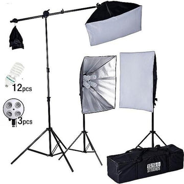 Softbox Photo Studio Continuous Lighting Kit With Boom Arm Hairlight Softbox - Perfect Lighting for Stunning Portraits and Videos