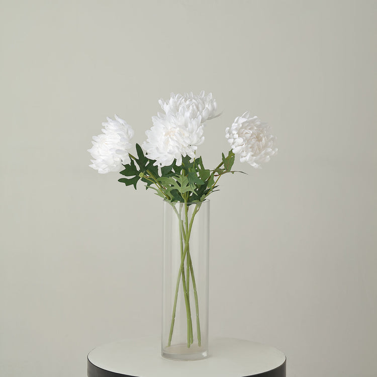 27 Inch White Silk Chrysanthemum Artificial Flower Bouquet with 3 Stems and Large Branches