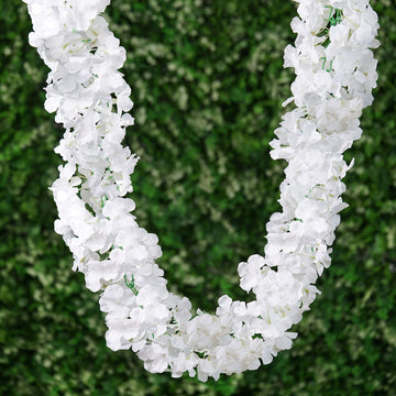 White Artificial Silk Hydrangea Hanging Flower Garland Vine 7ft