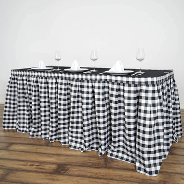 White / Black Checkered Polyester Table Skirt, Buffalo Plaid Gingham Table Skirt 14ft