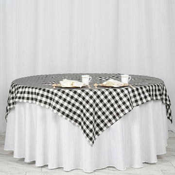 White/Black Seamless Buffalo Plaid Square Table Overlay, Gingham Polyester Checkered Overlay 70"x70"
