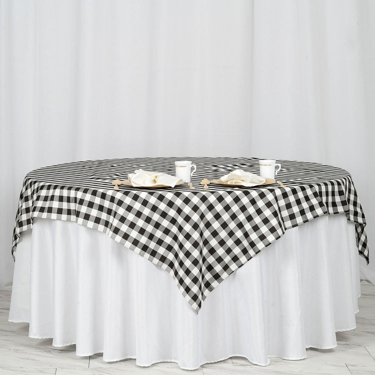 Square White & Black Buffalo Plaid Table Overlay In Polyester 70 Inch