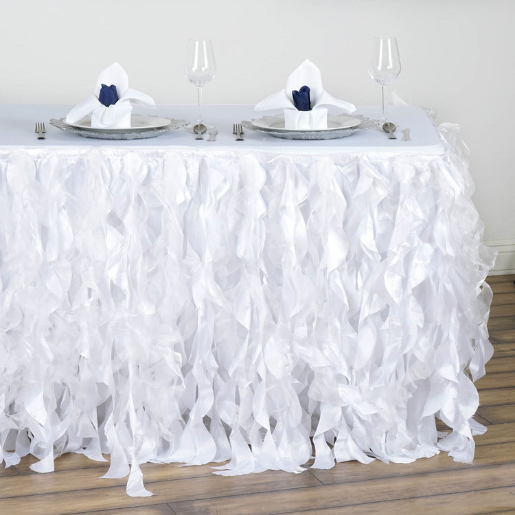 White Curly Willow Taffeta Table Skirt 14 Feet