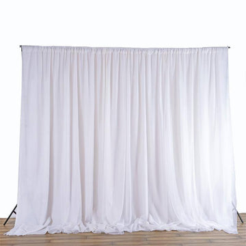 White Chiffon Polyester Divider Backdrop Curtain, Dual Layer Event Drapery Panel with Rod Pockets - 20ftx10ft