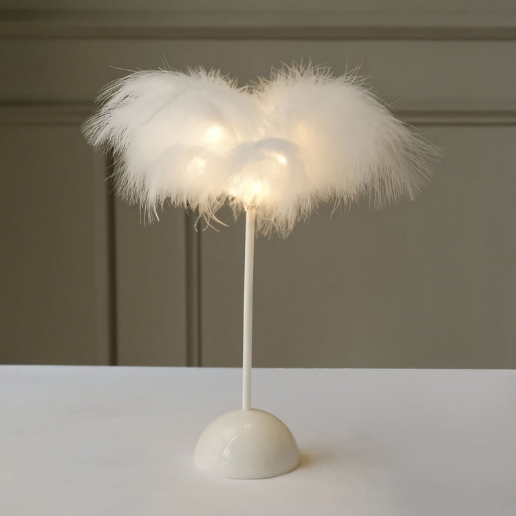 15 Inch Cordless White Feather Battery Operated Table Lamp Desk Light Centerpiece