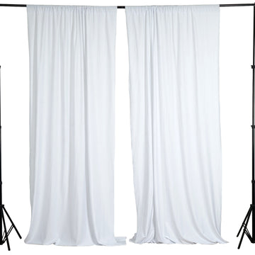 2 Pack White Scuba Polyester Divider Backdrop Curtains, Inherently Flame Resistant Event Drapery Panels Wrinkle Free With Rod Pockets - 10ftx10ft