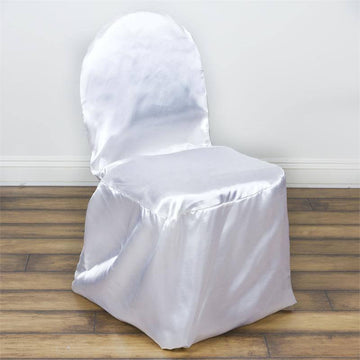 White Glossy Satin Banquet Chair Covers, Reusable Elegant Chair Covers