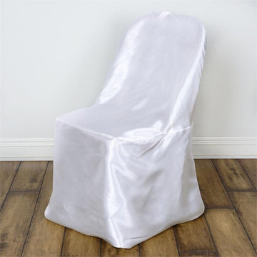 White Glossy Satin Folding Chair Covers, Reusable Elegant Chair Covers