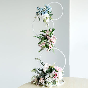 White Metal Hoop Pillar Flower Stand, Wreath Wedding Arch Table Centerpiece 3ft