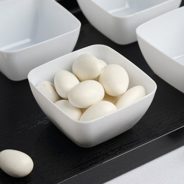 18 Pack White Mini Square Plastic Candy Bowls, Disposable Desert Bowls 2oz