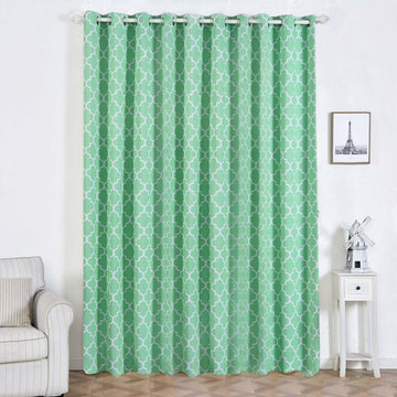 2 Pack White/Mint Lattice Print Thermal Blackout Curtains With Chrome Grommet Window Treatment Panels 52"x108"