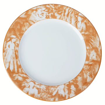 12 Pack White / Orange Break Resistant Porcelain Dinner Plates, Microwave Safe Plates With Vintage Art Nouveau Rim 11"