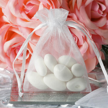 Elegant White Organza Drawstring Wedding Party Favor Gift Bags 3"x4" - Pack of 10
