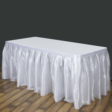 Enhance Your Event with the White Pleated Satin Table Skirt