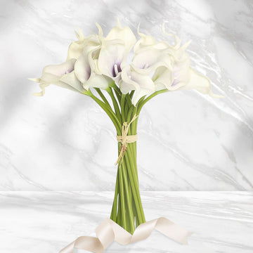 20 Stems White/Purple Artificial Poly Foam Calla Lily Flowers 14"