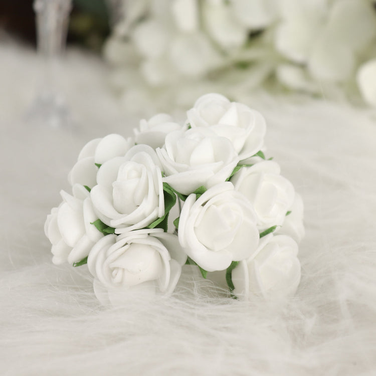 Pack Of 48 White 1 Inch Foam Rose Craft Flowers With Stems