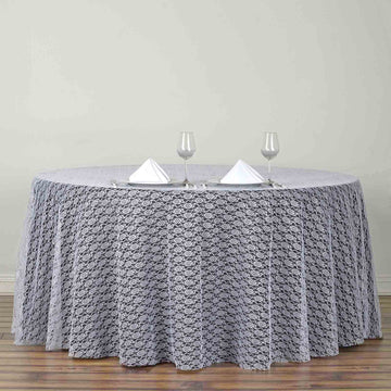 White Round Seamless Polyester Floral Lace Tablecloth 120"