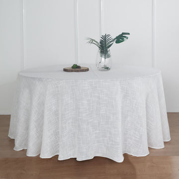 White Seamless Round Tablecloth, Linen Table Cloth With Slubby Textured, Wrinkle Resistant 120"