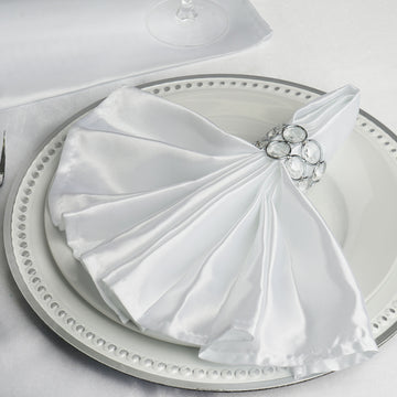 Elevate Your Table Setting with White Seamless Satin Cloth Dinner Napkins