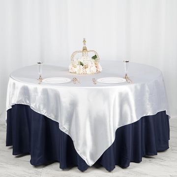 Elegant White Seamless Satin Square Table Overlay 90"x90"