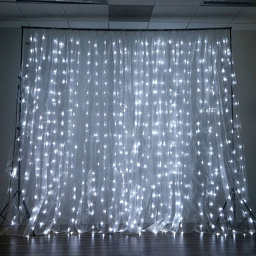 White Sheer Organza w/Cool LED Lights Photo Backdrop Curtain 20ftx10ft