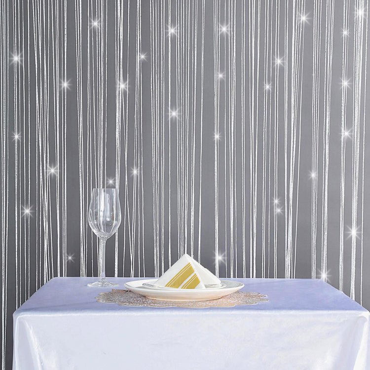 Silver & White Silk Room Divider Curtain Panel with Tassel String 3 Feet x 8 Feet