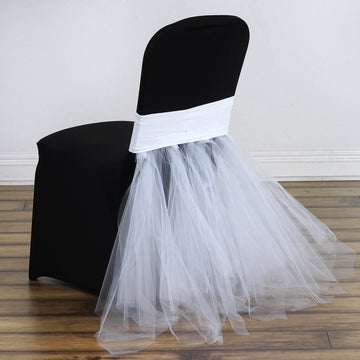 Elegant White Spandex Chair Tutu Cover Skirt