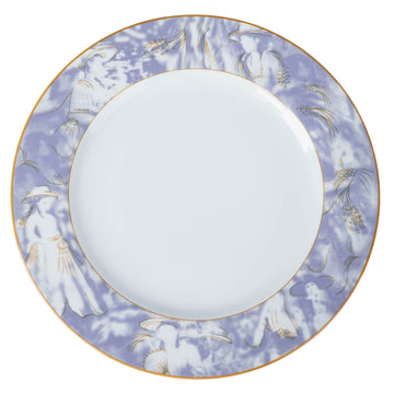 12 Pack White / Violet Break Resistant Porcelain Dinner Plates, Microwave Safe Plates With Vintage Art Nouveau Rim 11"